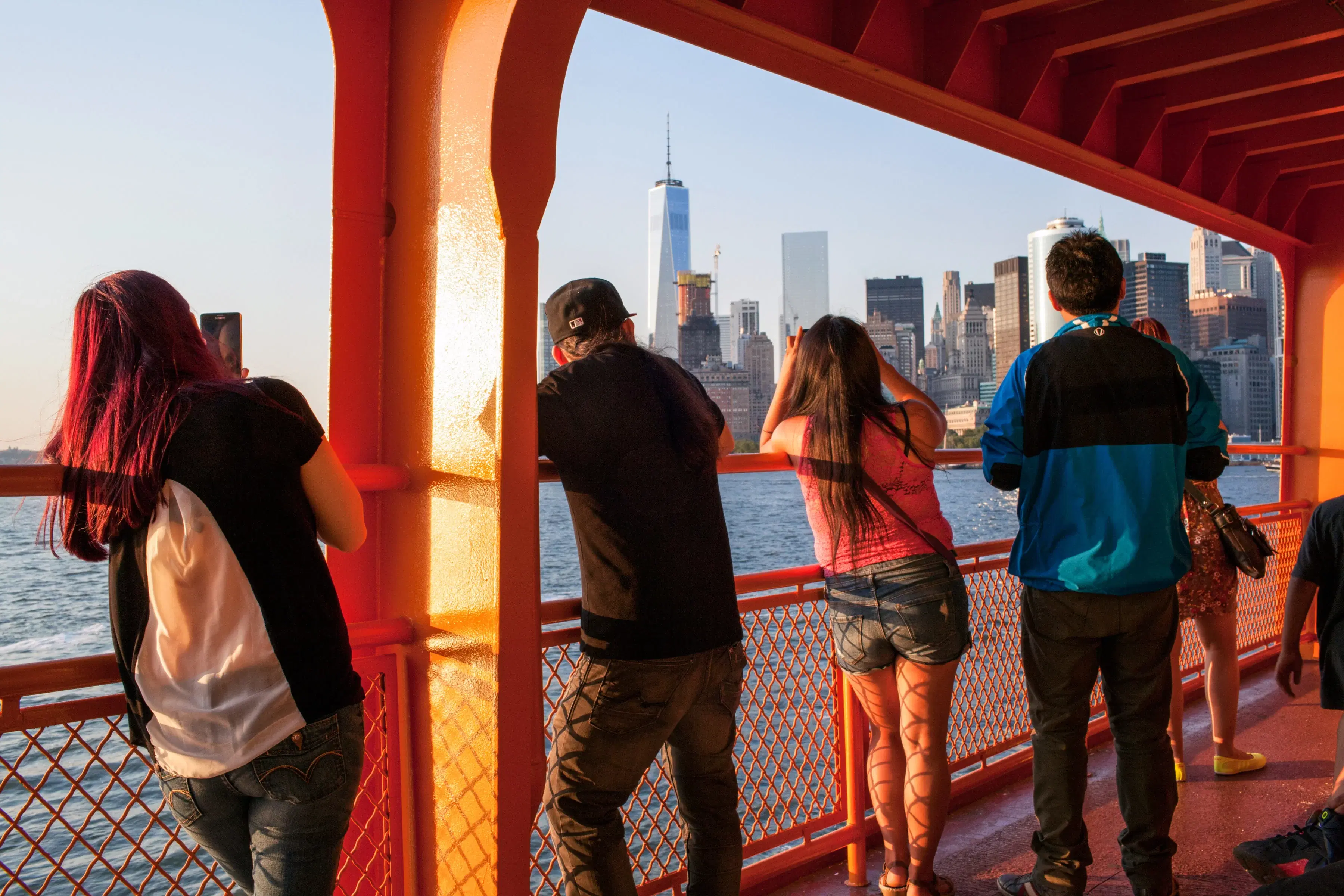 People enjoying the view on the Staten Island Ferry 