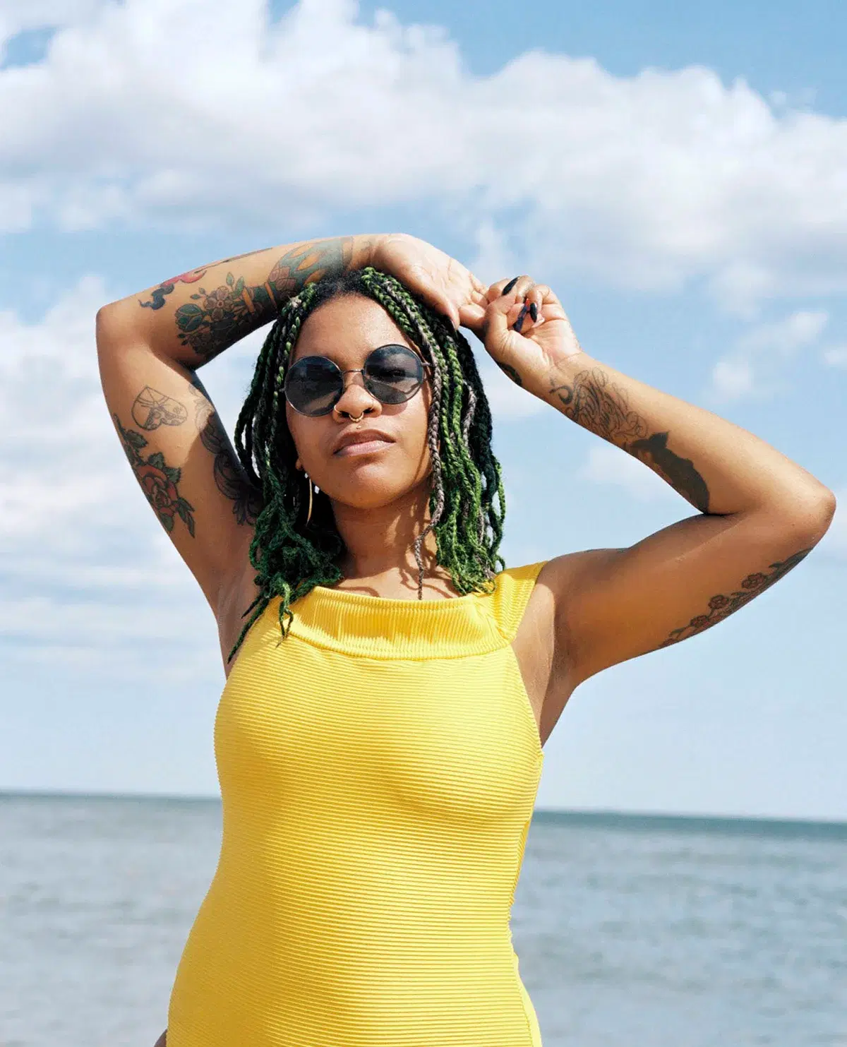 Person in yellow swimsuit at Jacob Riis Park Beach