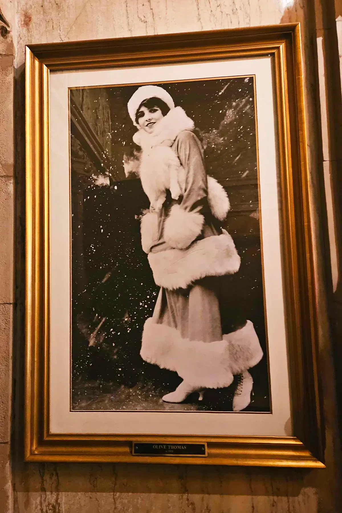 Portrait on wall of Olive Thomas at New Amsterdam Theater