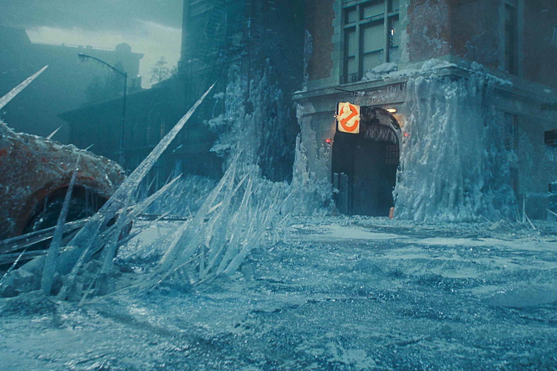 Illustration of Ghostbusters Firehouse covered in ice