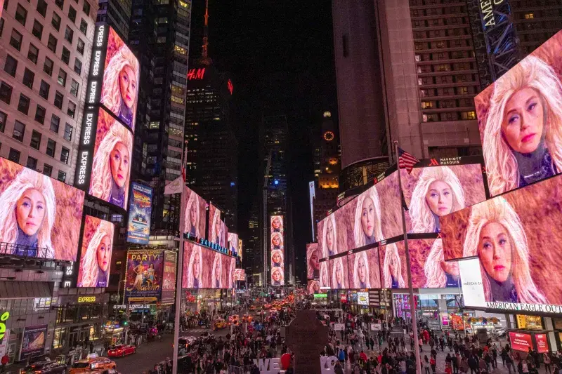 Andrew Ondrejcak's 'Screen Test' projected on Times Square screens