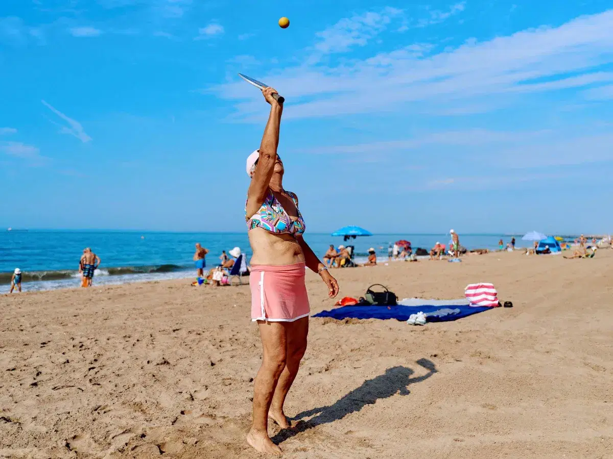 A person plays ping pong at Brighton Beach in Brooklyn.