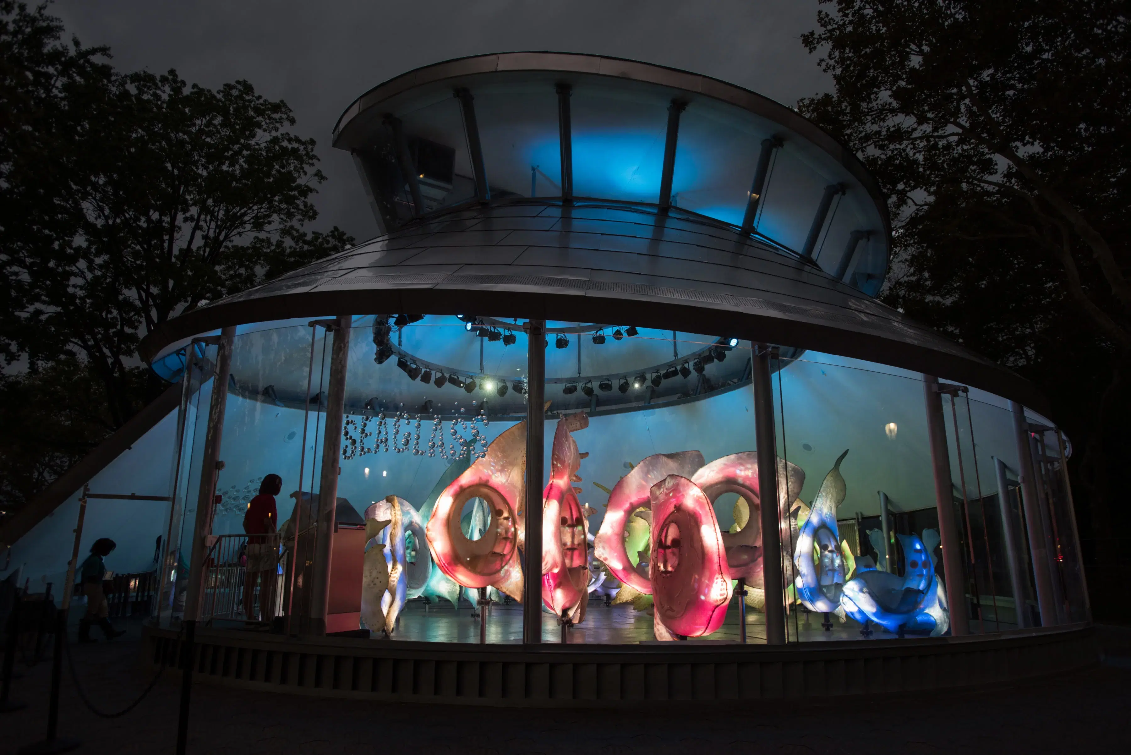 exterior of the SeaGlass Carousel at dusk 