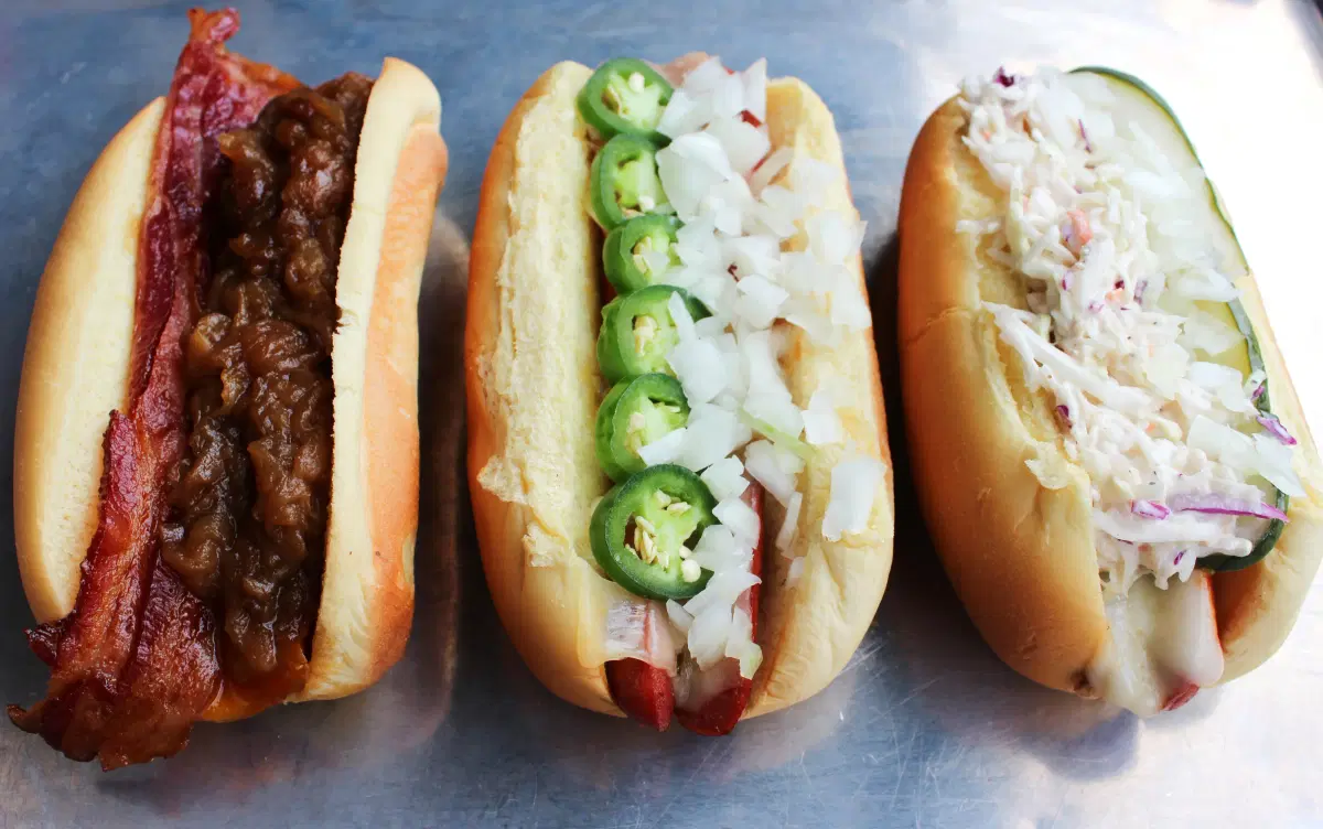 trio of hotdogs from Burger garage in LIC Queens