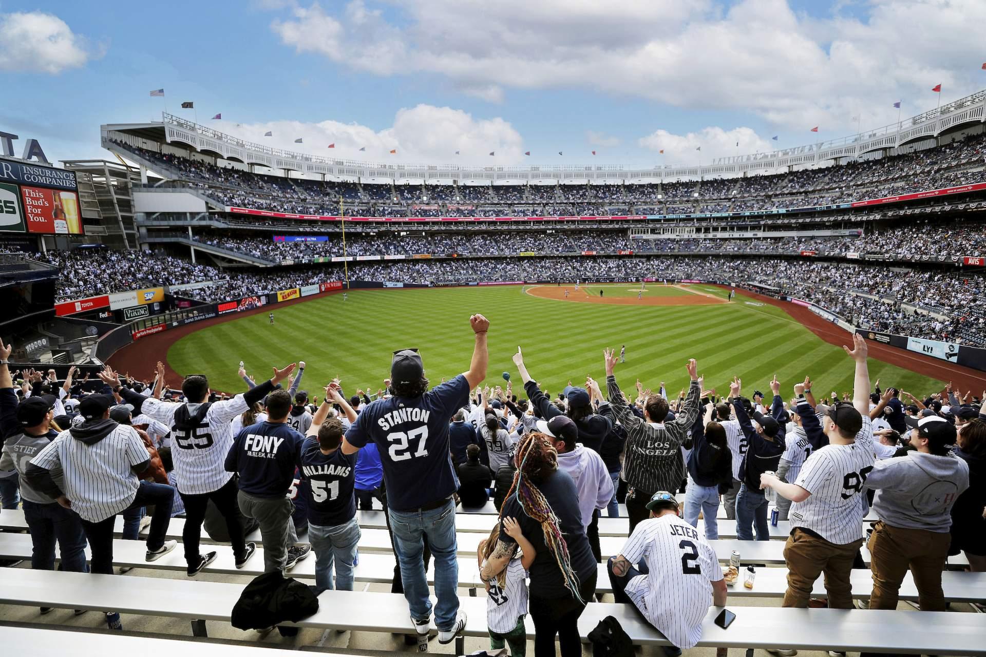 People cheer at the Yankee Stadium