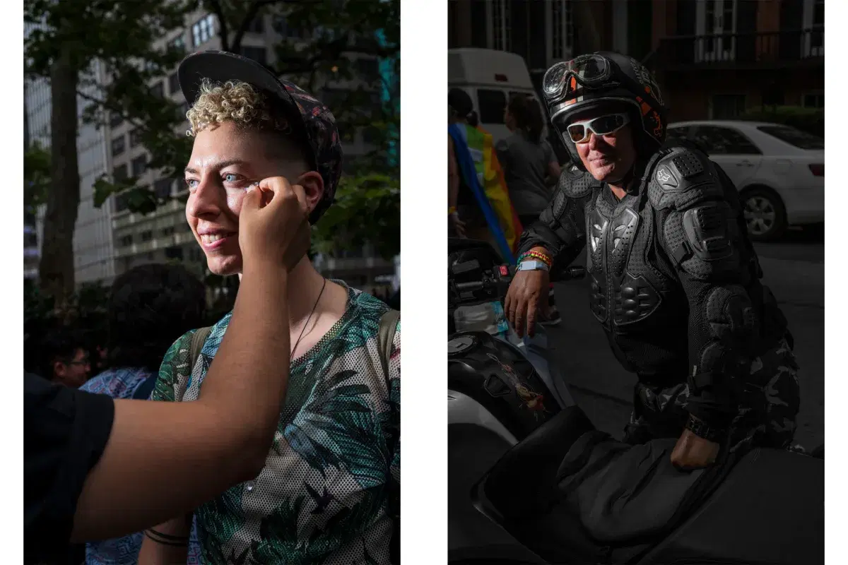 Diptych of people posing posing for camera