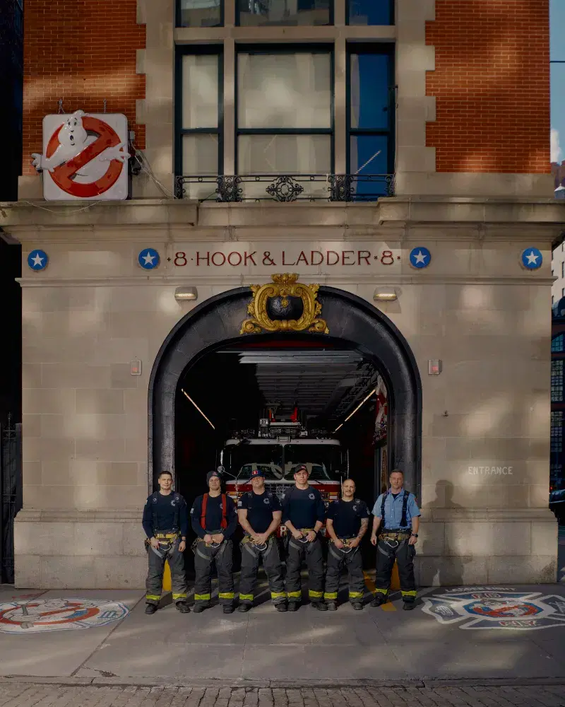Fire Fighters outside of Hook and Ladder 8 